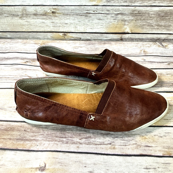Frye Womens Cognac Brown Leather Melanie Slip On Flat Sneakers 8 M - Picture 2 of 9